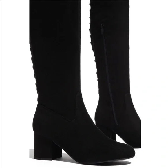 Black Over The Knee Chunky Low Heel
Lace Up Boots - Picture 2 of 11
